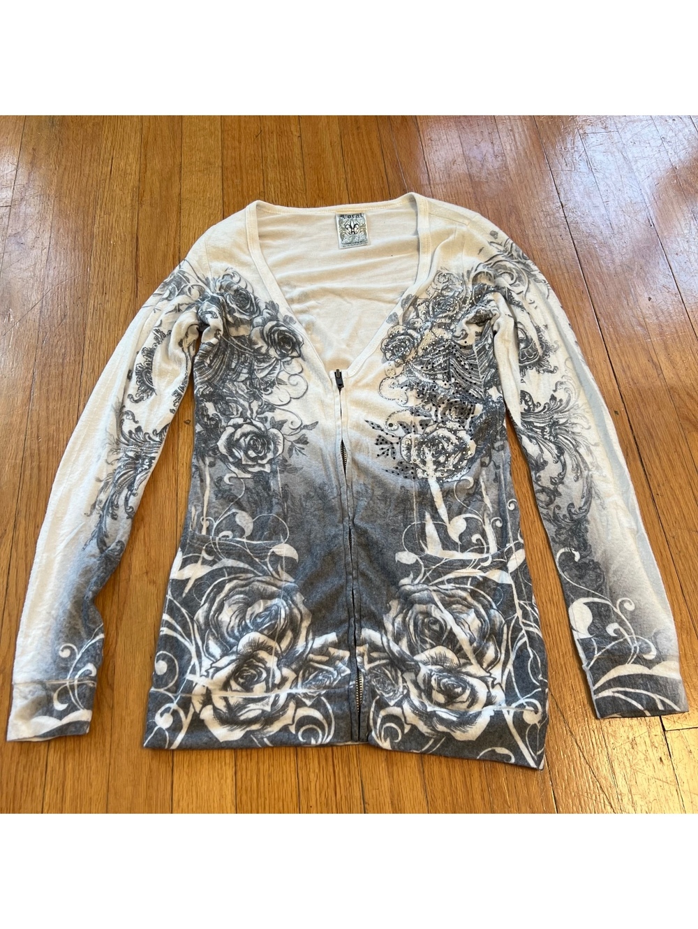 Y2K grunge emo print long sleeve zip up